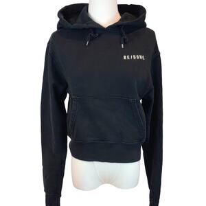 Re/Done Black Long Sleeve Crop Logo Hoodie Size Small Pull Over Sweatshirt